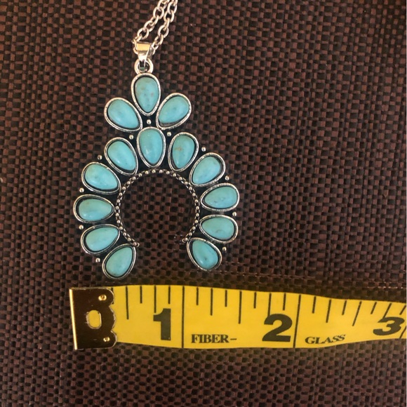 Silver Faux Turquoise Pendant Western Boho Naja Squash Blossom Necklace - Picture 16 of 16